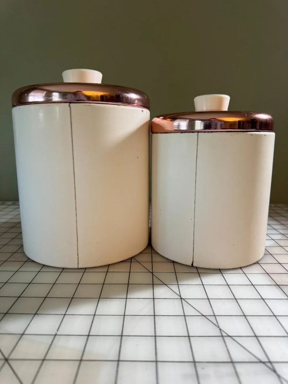 Vintage Ransburg Rooster Kitchen Canisters | Set of 2 | Copper Lids | MCM